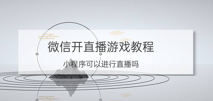 微信开直播游戏教程 小程序可以进行直播吗？